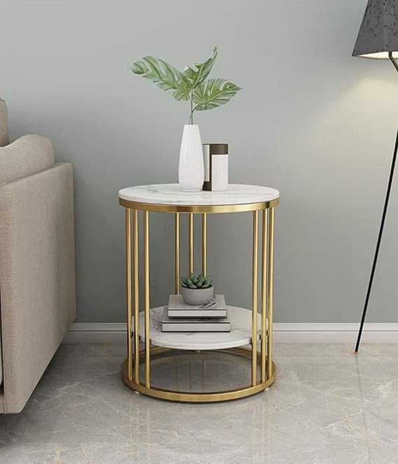 WOZOD The Nesting Round Coffee Table and Metal Side/End Table Over Lay Top